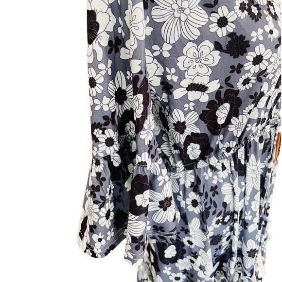 MAHLI the Label black/white/gray floral button front drawstring tie maxi size S - Picture 7 of 11